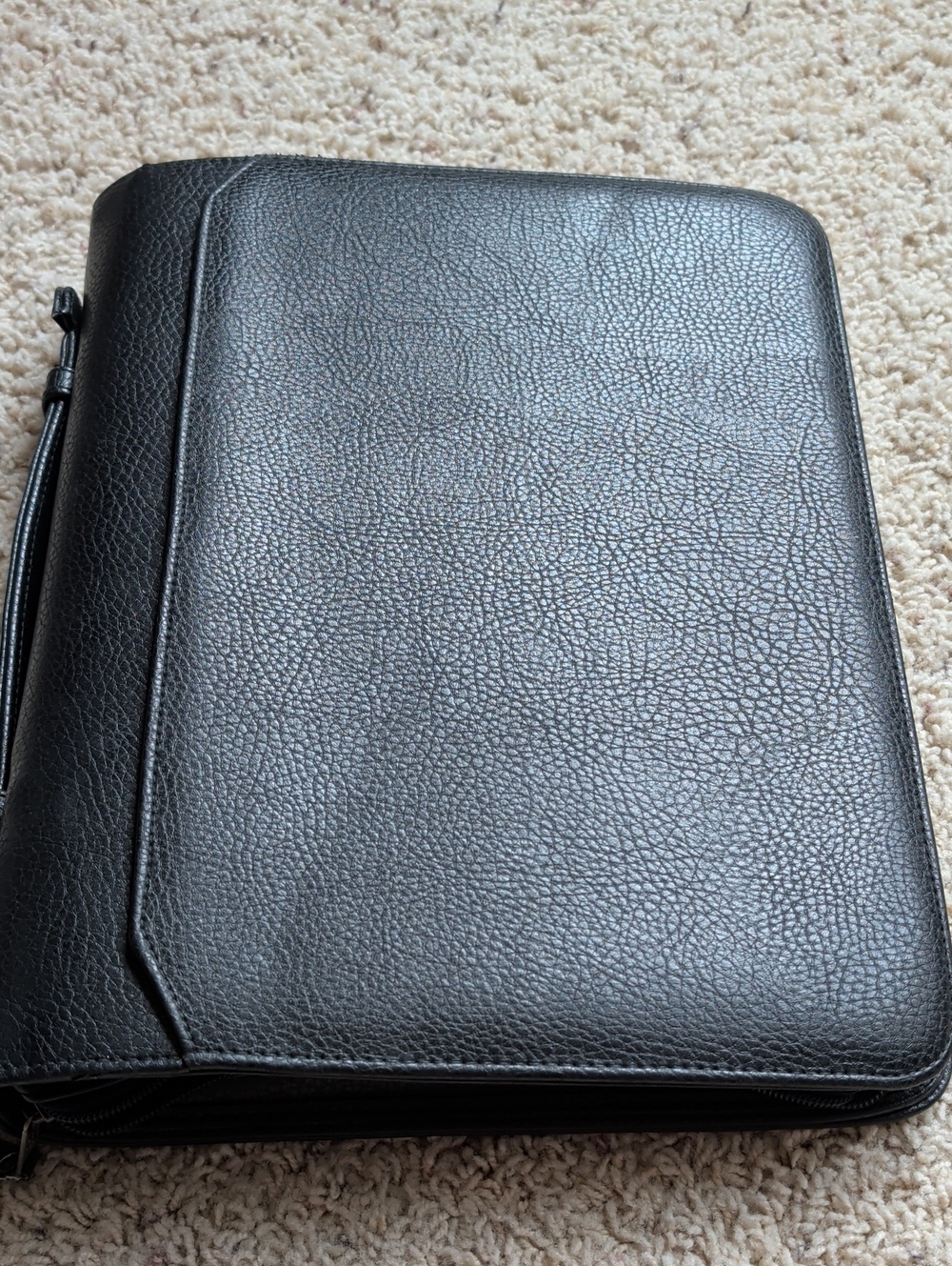 Black Leather Zip Portfolio - Unbranded